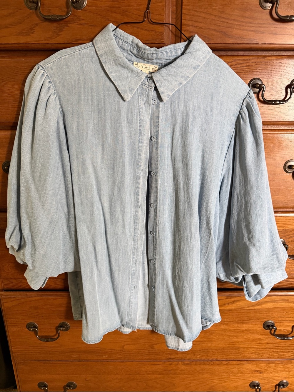 easel Light Blue Denim Button-Up Top NWOT